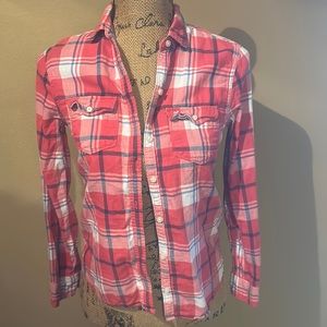 Abercrombie red plaid button up shirt size large but fits smaller